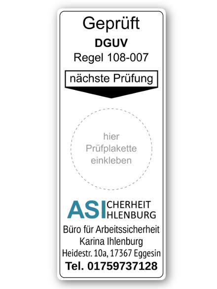 Grundetikett für Nachweis der Regalprüfung
